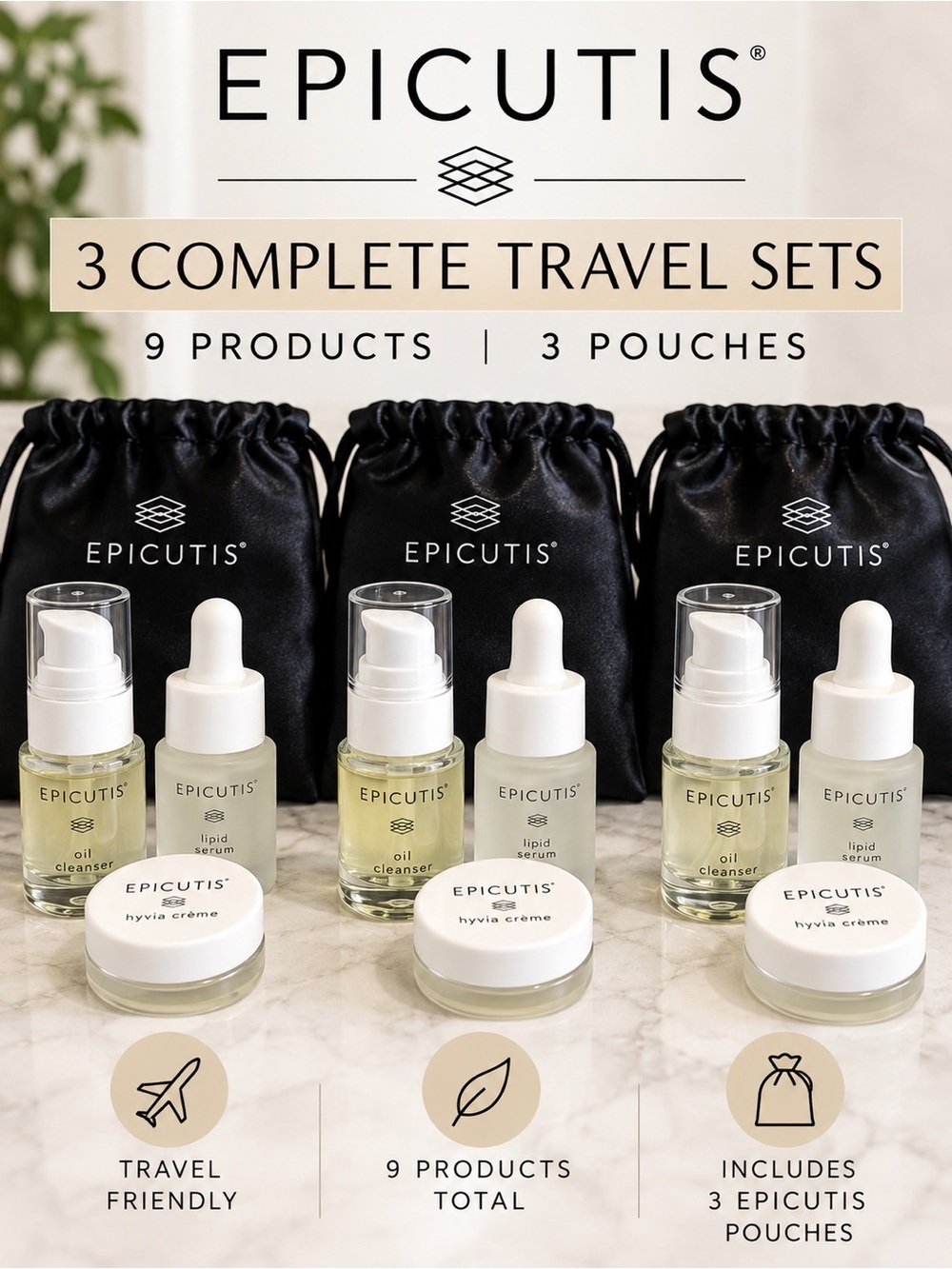 Epicutis 3 Travel Sets Lipid Serum HYVIA Creme Oil Cleanser NEW